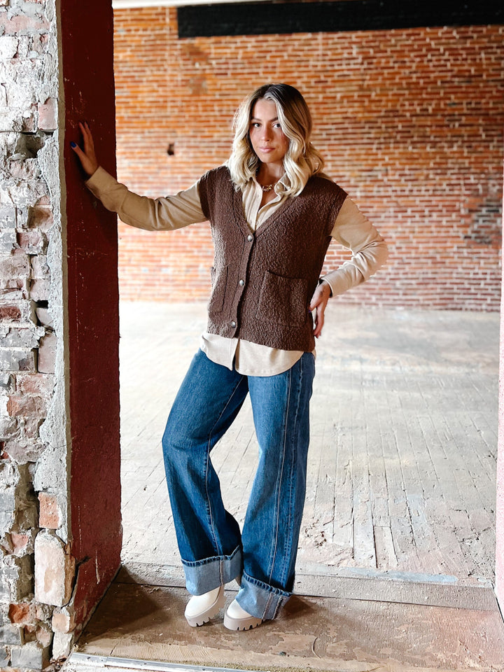 Emma Sleeveless Cardigan, Coffee Bean