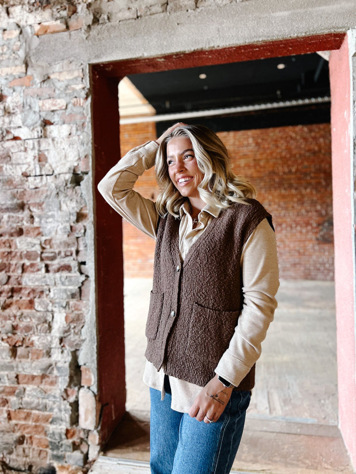 Emma Sleeveless Cardigan, Coffee Bean