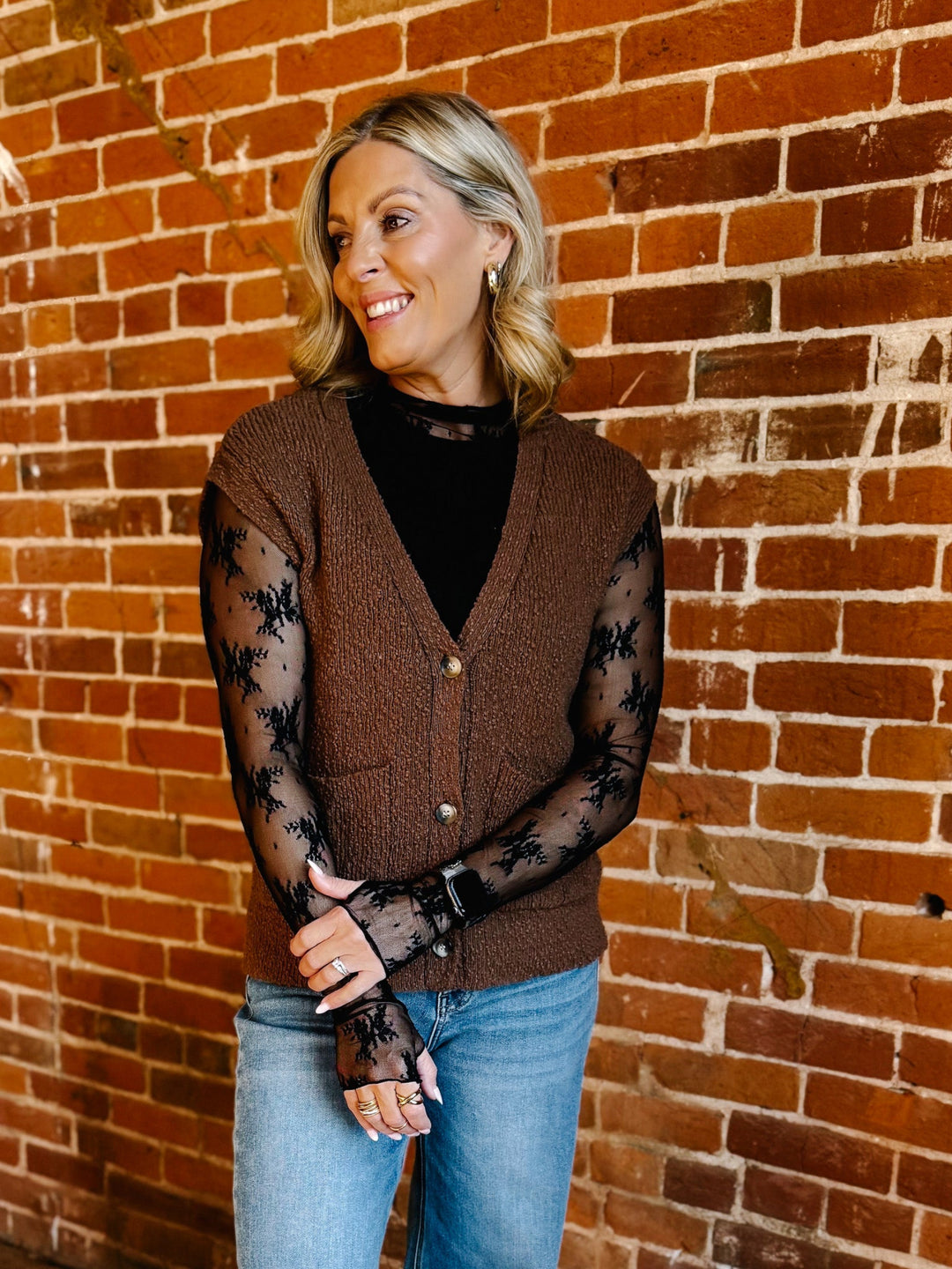 Emma Sleeveless Cardigan, Coffee Bean