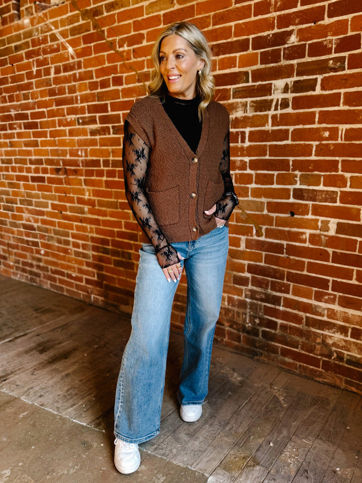 Emma Sleeveless Cardigan, Coffee Bean