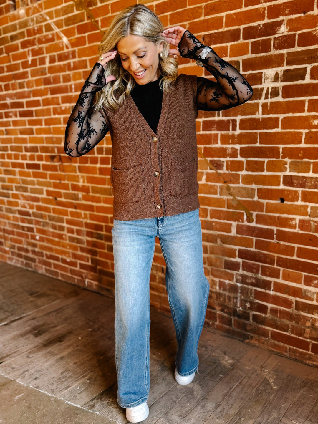 Emma Sleeveless Cardigan, Coffee Bean