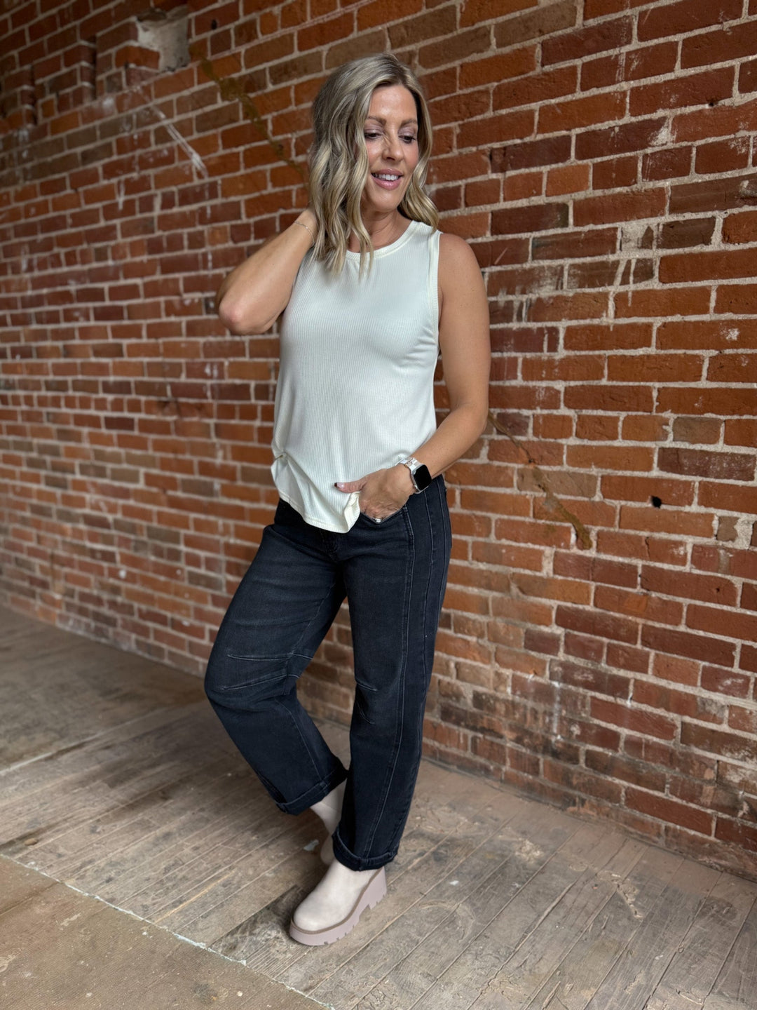 Euclid Ribbed Tank, Off White