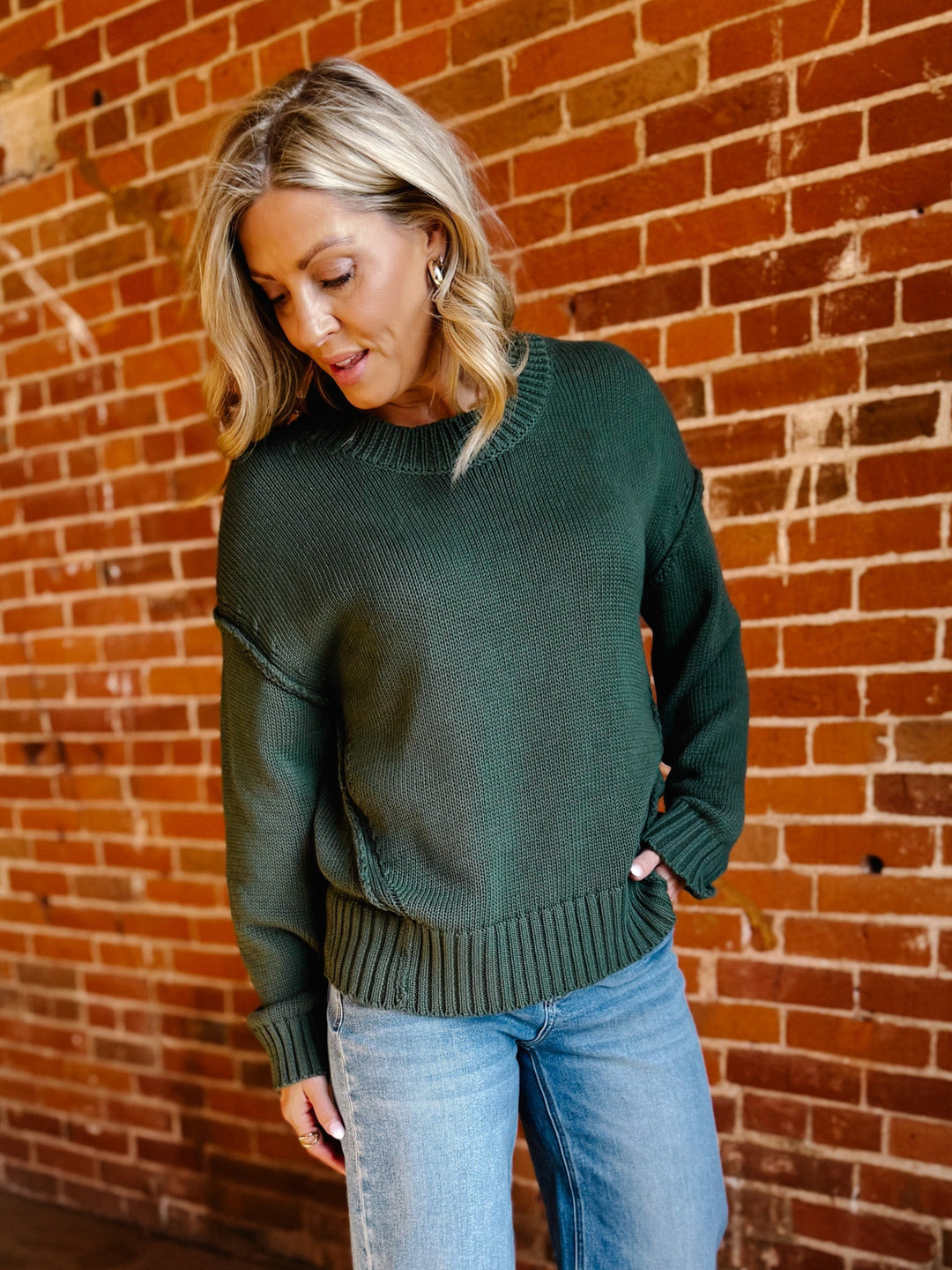 Evergreen Ease Exposed Seams Sweater, Olive