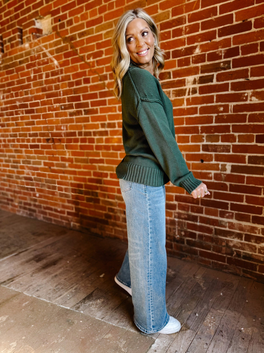 Evergreen Ease Exposed Seams Sweater, Olive