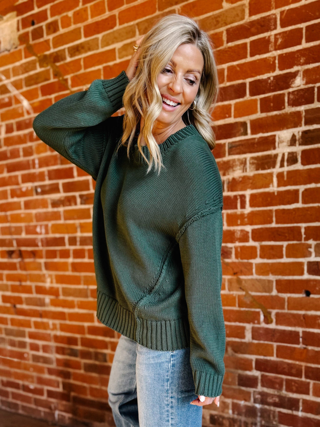 Evergreen Ease Exposed Seams Sweater, Olive