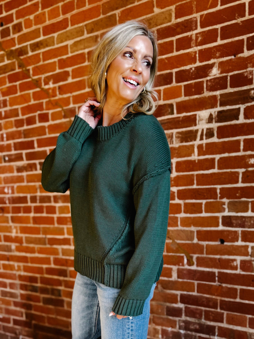 Evergreen Ease Exposed Seams Sweater, Olive