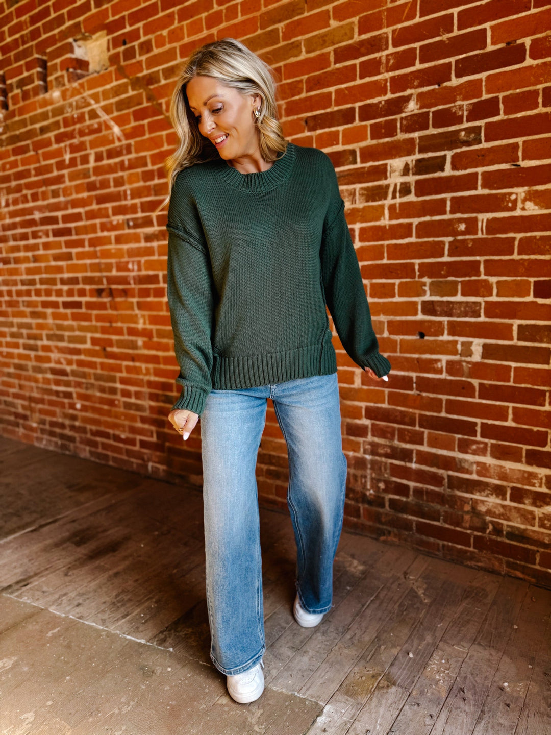 Evergreen Ease Exposed Seams Sweater, Olive
