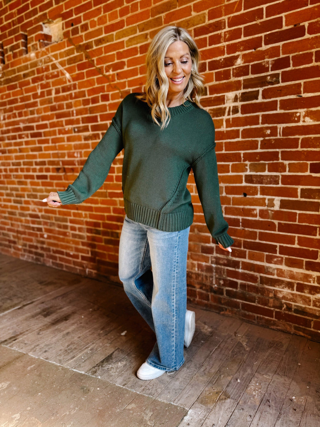 Evergreen Ease Exposed Seams Sweater, Olive