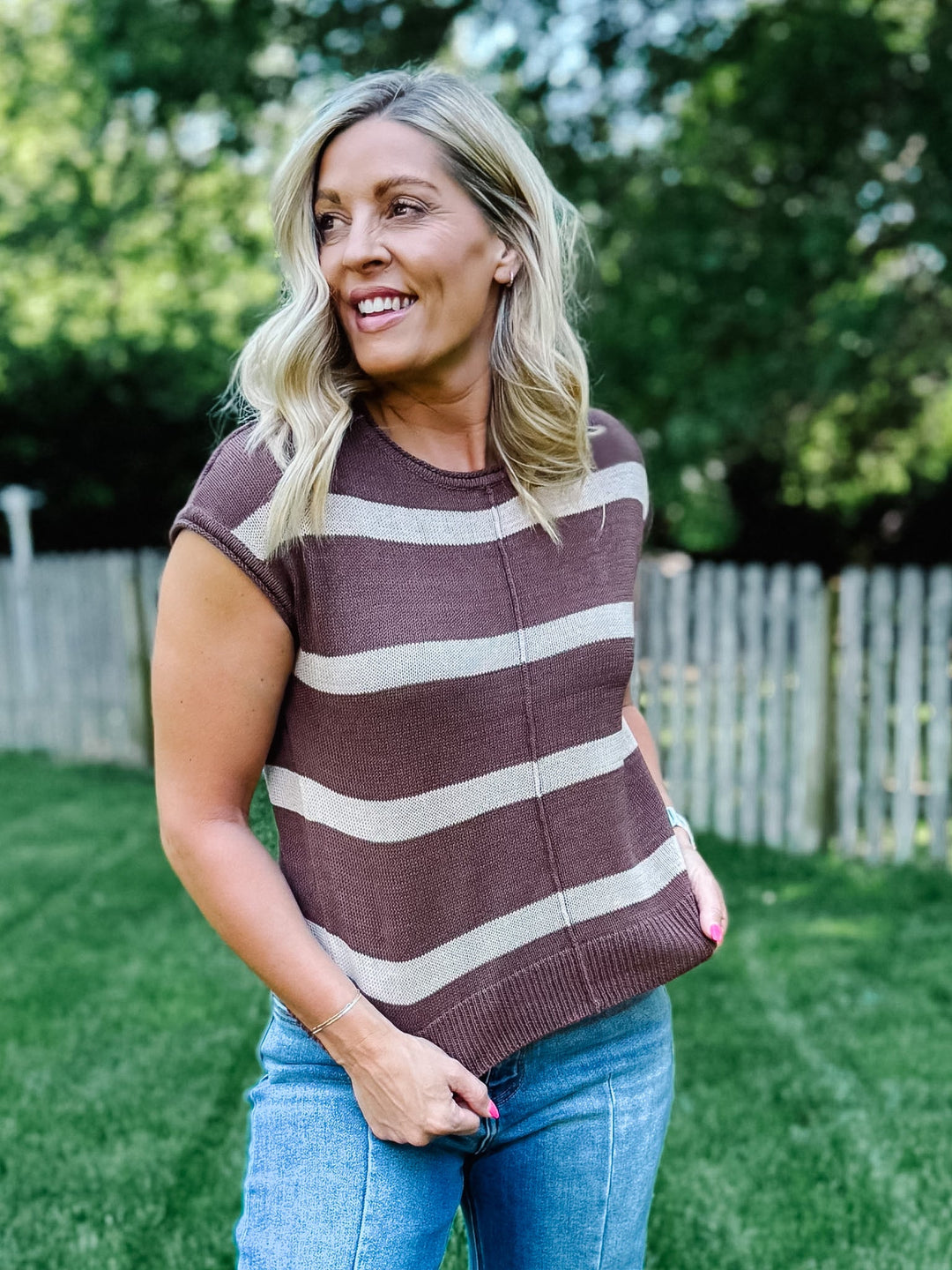 Everyday Ease Striped Knit Sweater, Brown