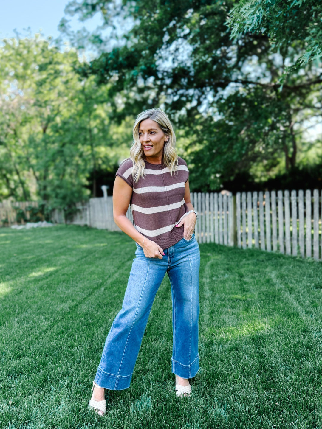 Everyday Ease Striped Knit Sweater, Brown