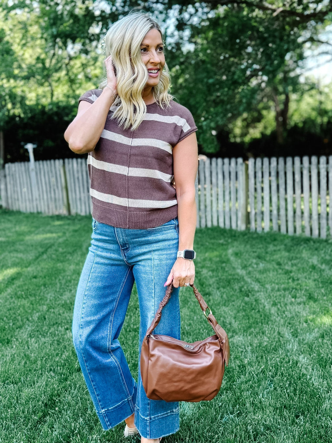 Everyday Ease Striped Knit Sweater, Brown