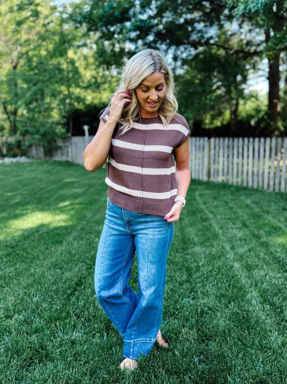 Everyday Ease Striped Knit Sweater, Brown