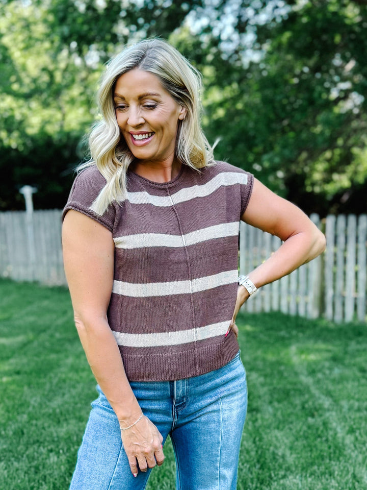 Everyday Ease Striped Knit Sweater, Brown