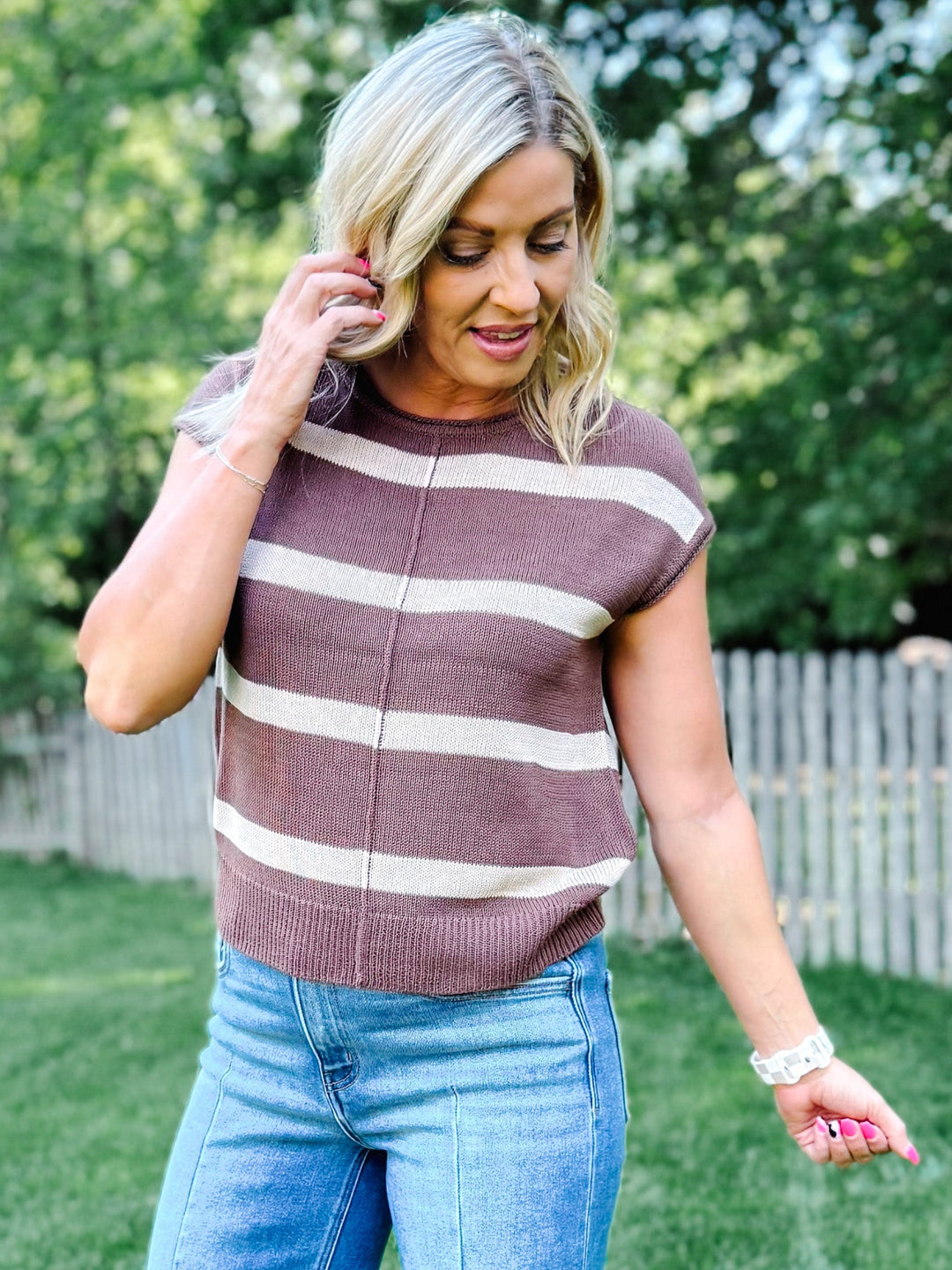 Everyday Ease Striped Knit Sweater, Brown