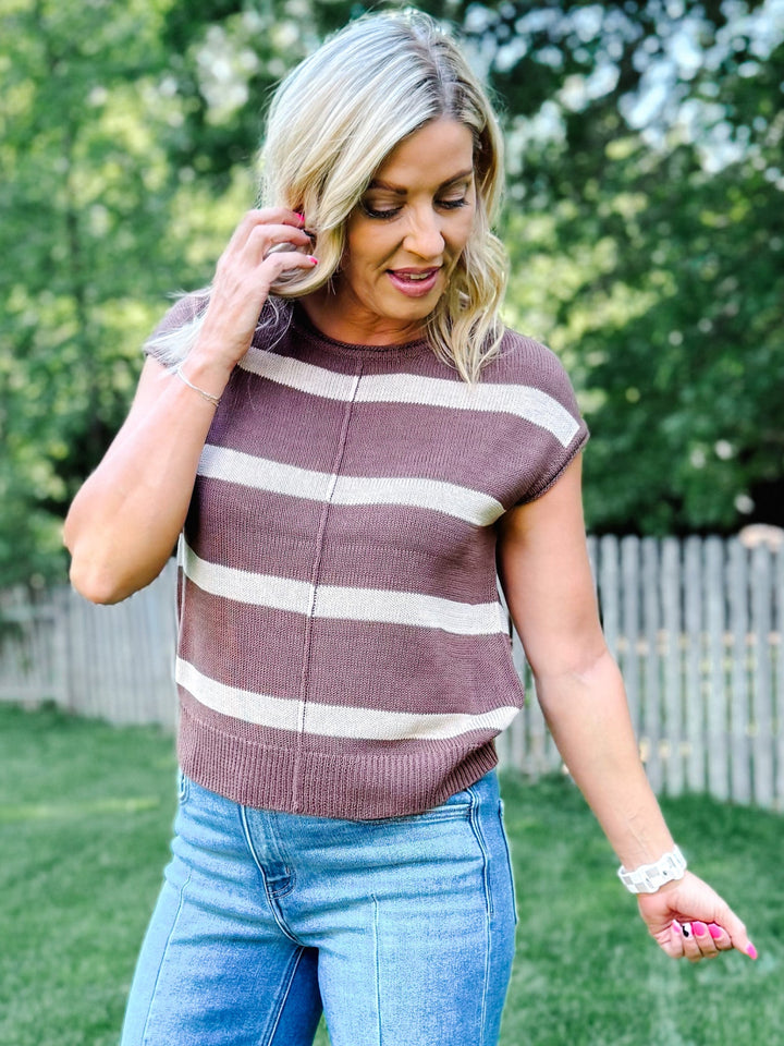 Everyday Ease Striped Knit Sweater, Brown
