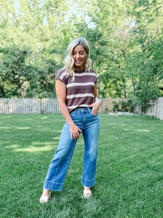 Everyday Ease Striped Knit Sweater, Brown