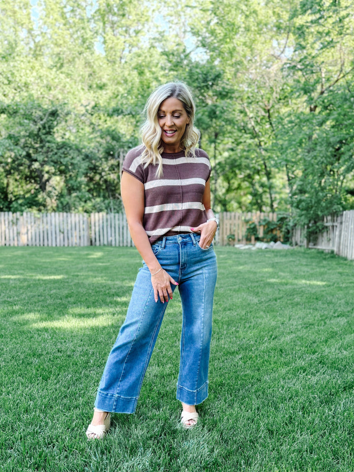 Everyday Ease Striped Knit Sweater, Brown