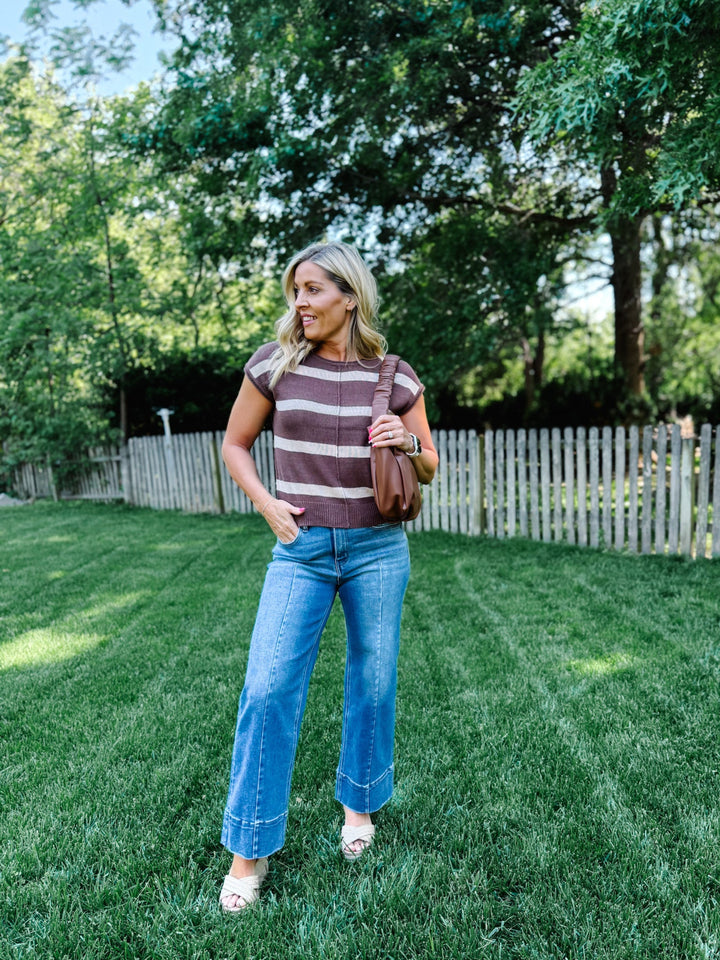 Everyday Ease Striped Knit Sweater, Brown