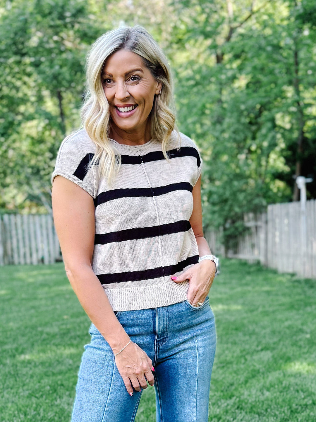 Everyday Ease Striped Knit Sweater, Khaki