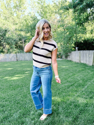Everyday Ease Striped Knit Sweater, Khaki