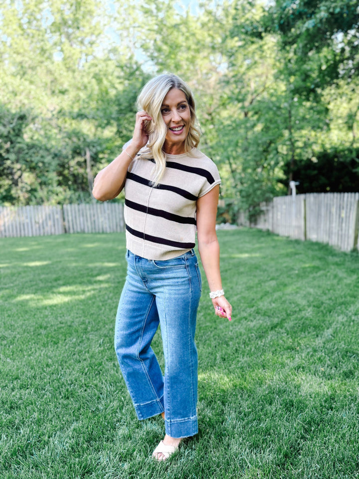 Everyday Ease Striped Knit Sweater, Khaki