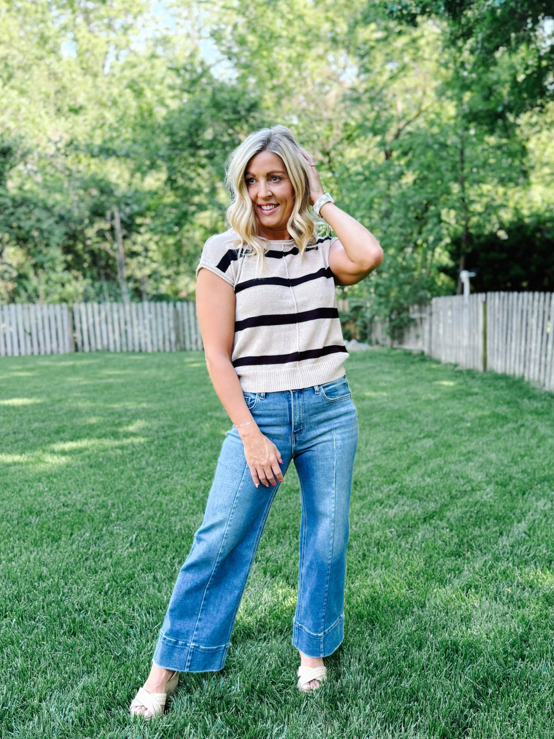 Everyday Ease Striped Knit Sweater, Khaki