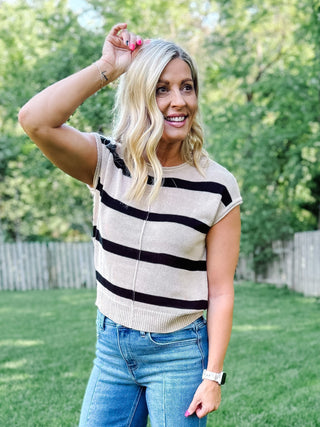 Everyday Ease Striped Knit Sweater, Khaki