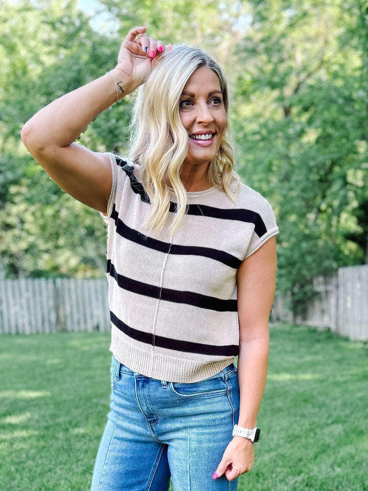 Everyday Ease Striped Knit Sweater, Khaki