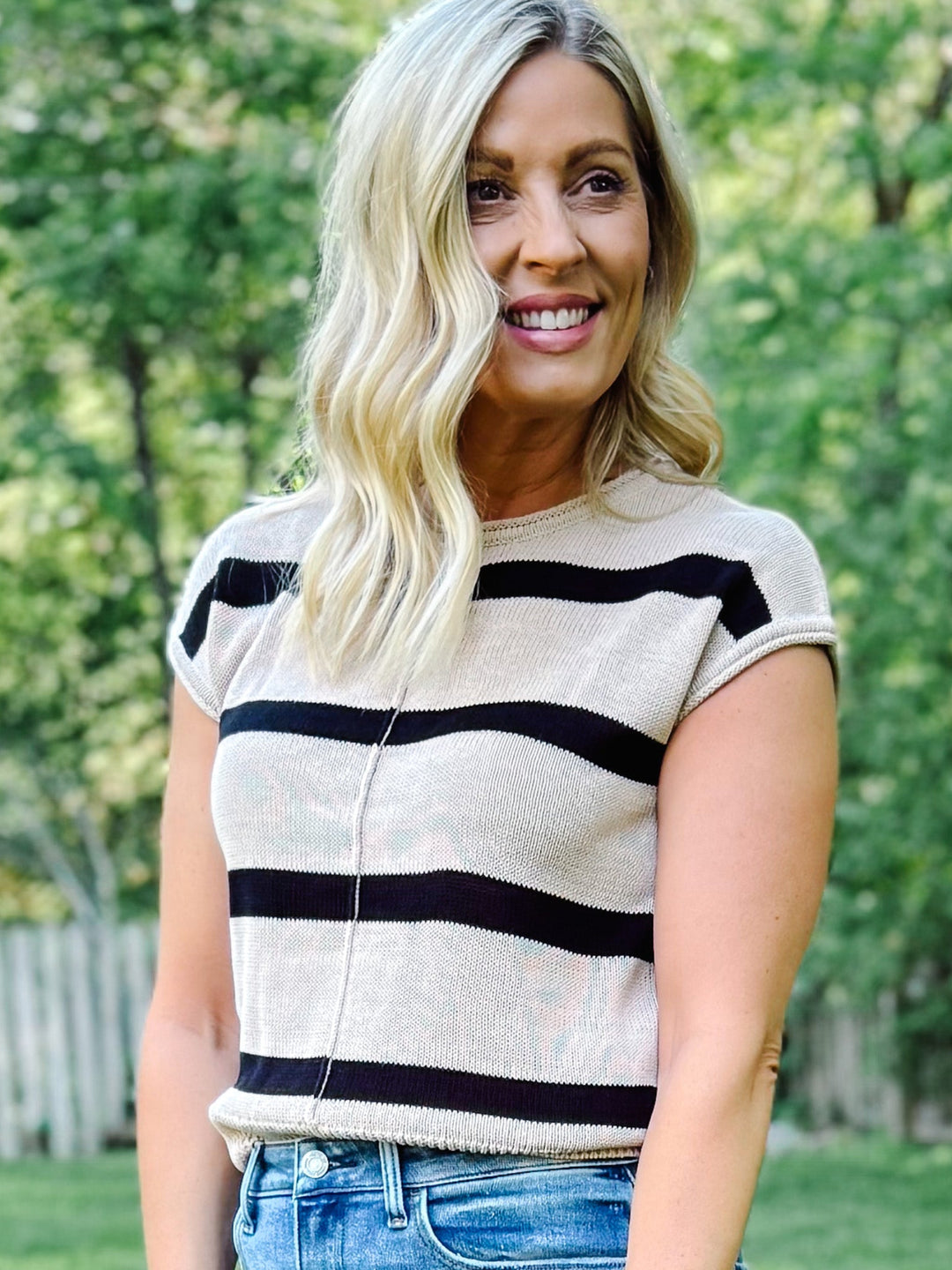 Everyday Ease Striped Knit Sweater, Khaki