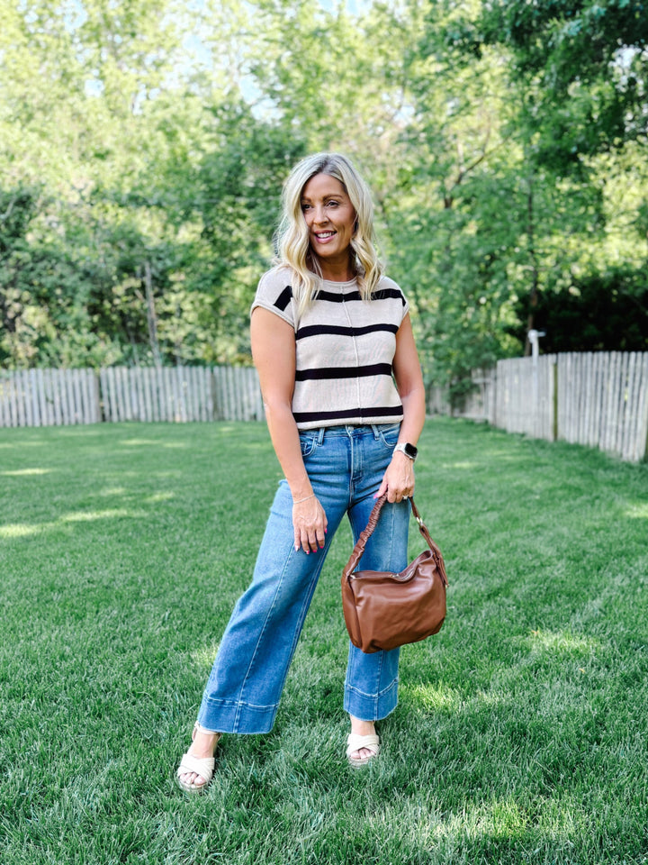 Everyday Ease Striped Knit Sweater, Khaki