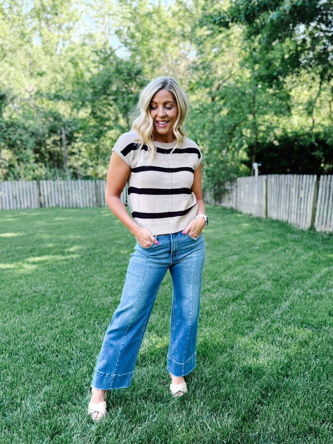 Everyday Ease Striped Knit Sweater, Khaki