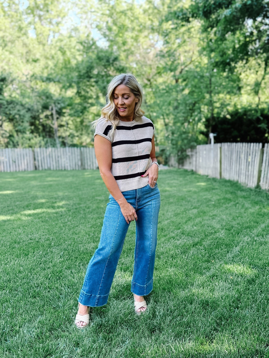 Everyday Ease Striped Knit Sweater, Khaki