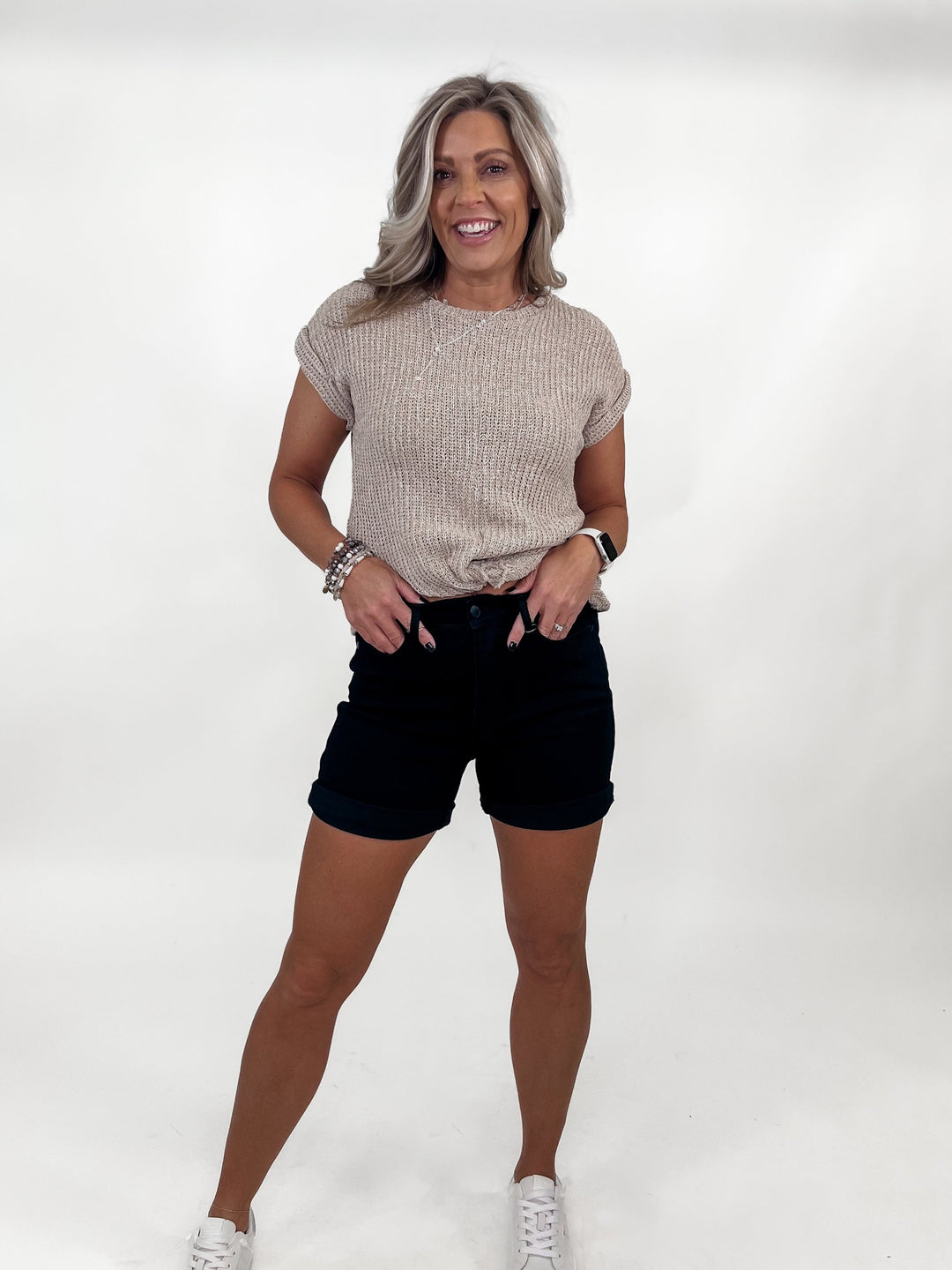 Judy Blue Sable High Rise Tummy Control Cuffed Shorts, Black