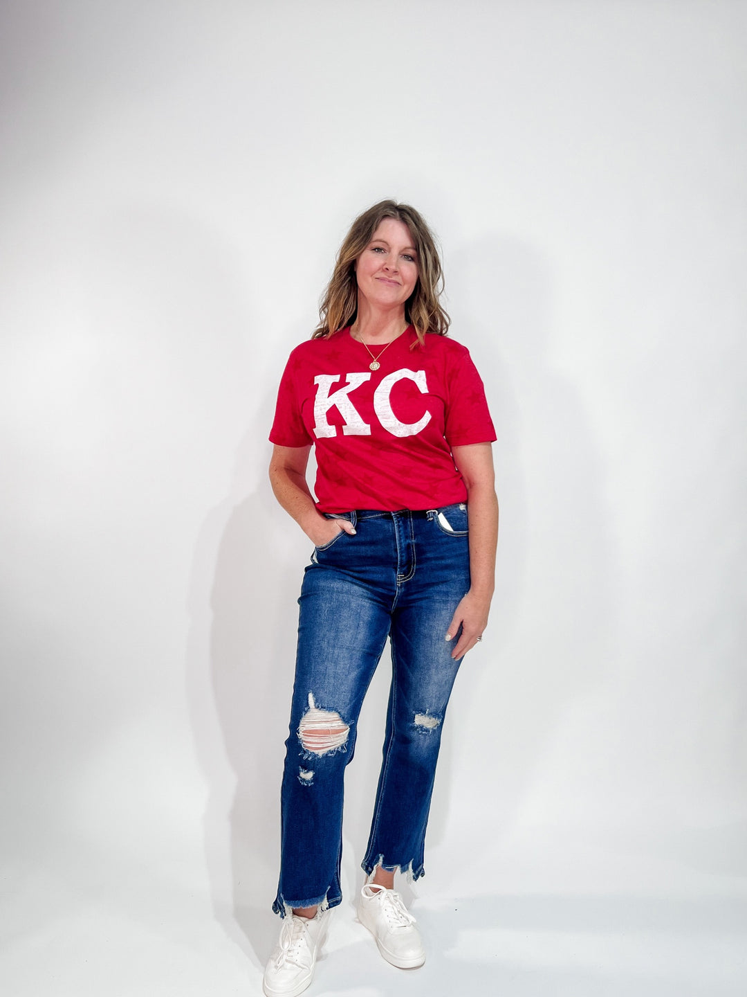 Distressed KC Star Print Graphic Tee, Red Star