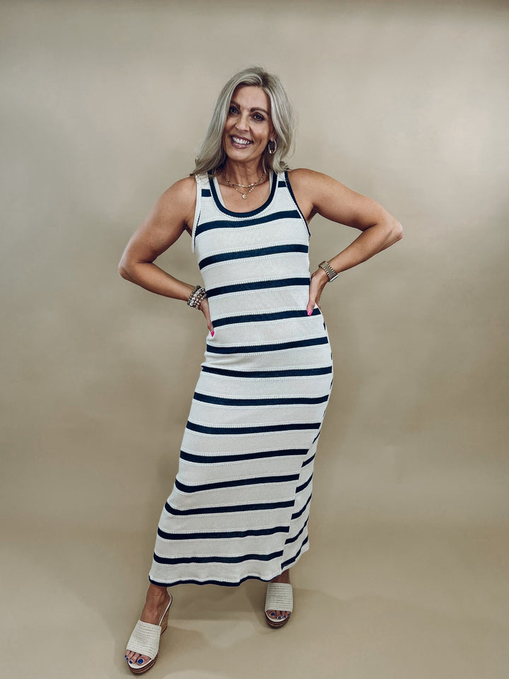 Lida Striped Maxi Dress, Ivory/Navy