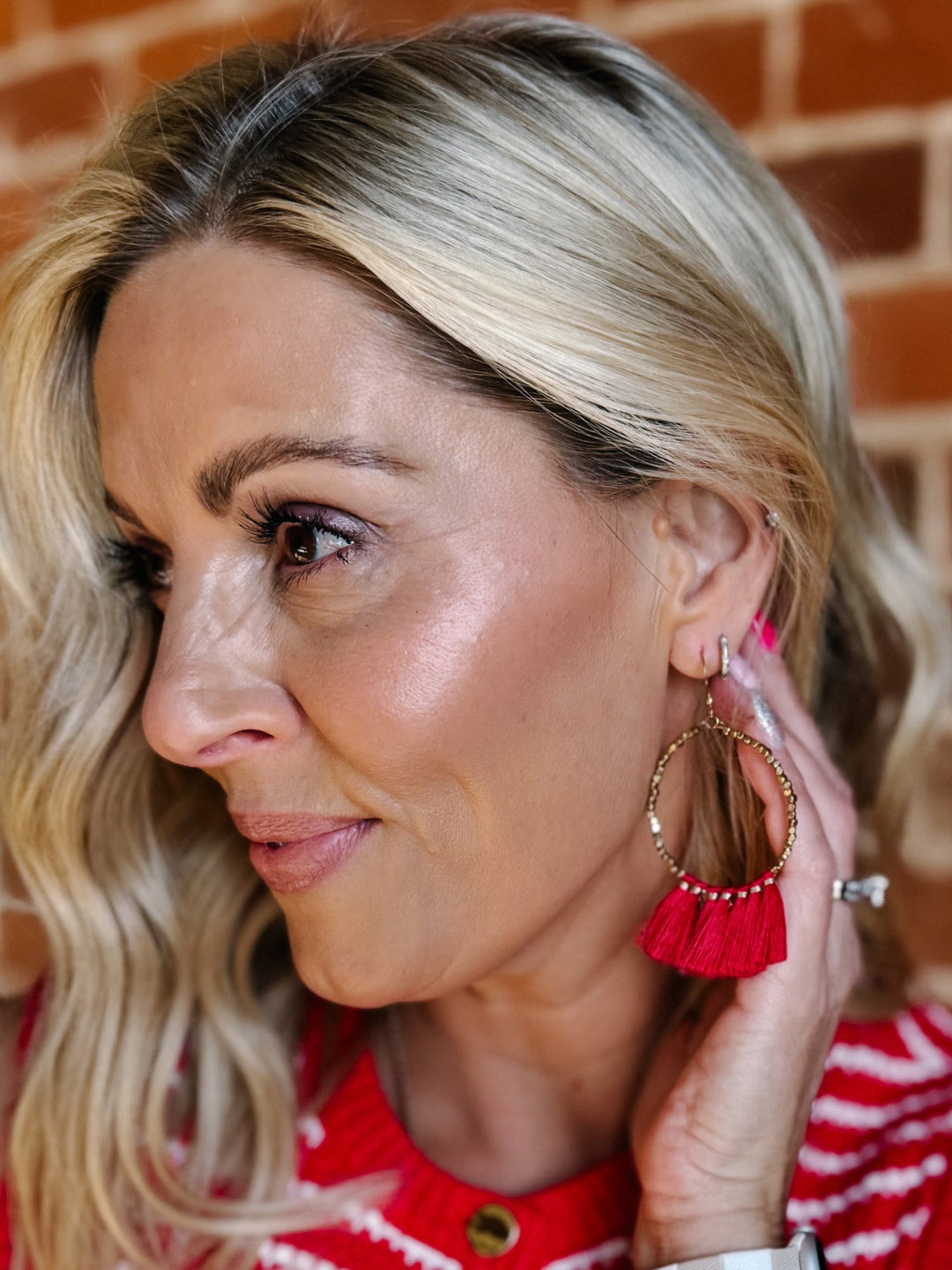 Fan Girl Tassel Earrings, Red