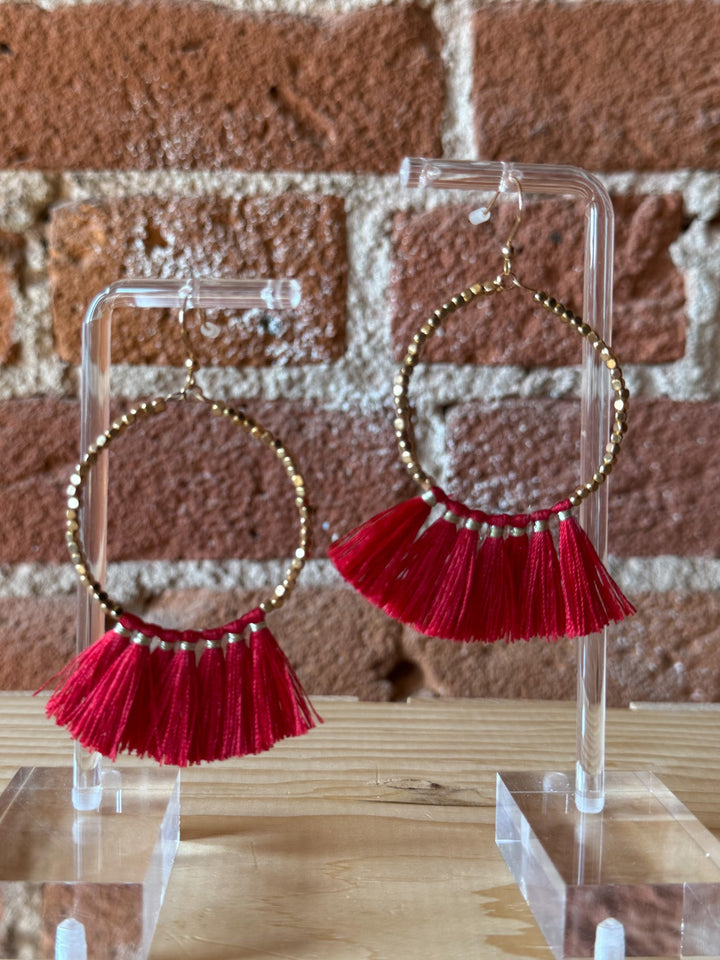 Fan Girl Tassel Earrings, Red