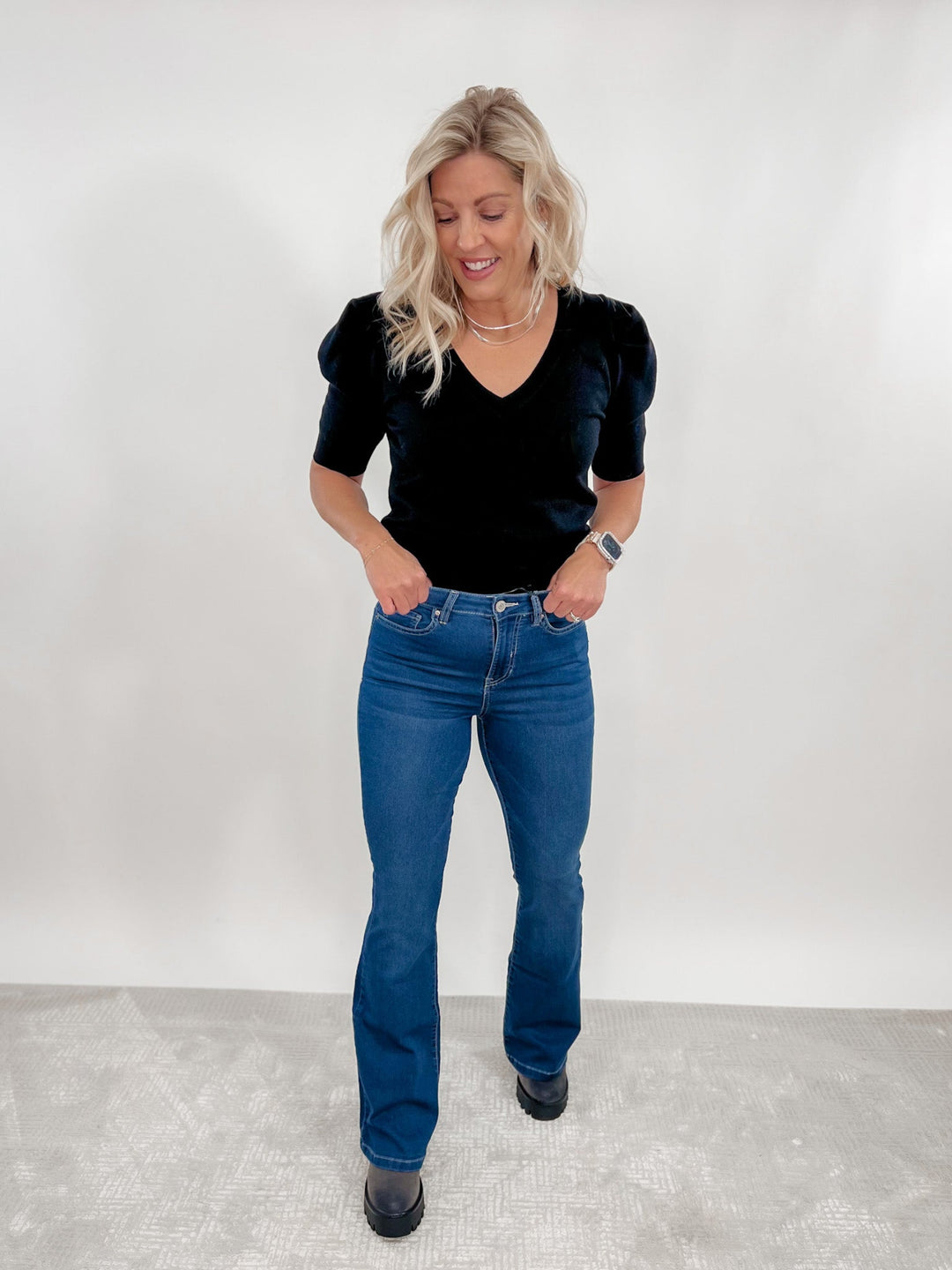 Farrah Flare Non Distressed Jeans, Dark Denim