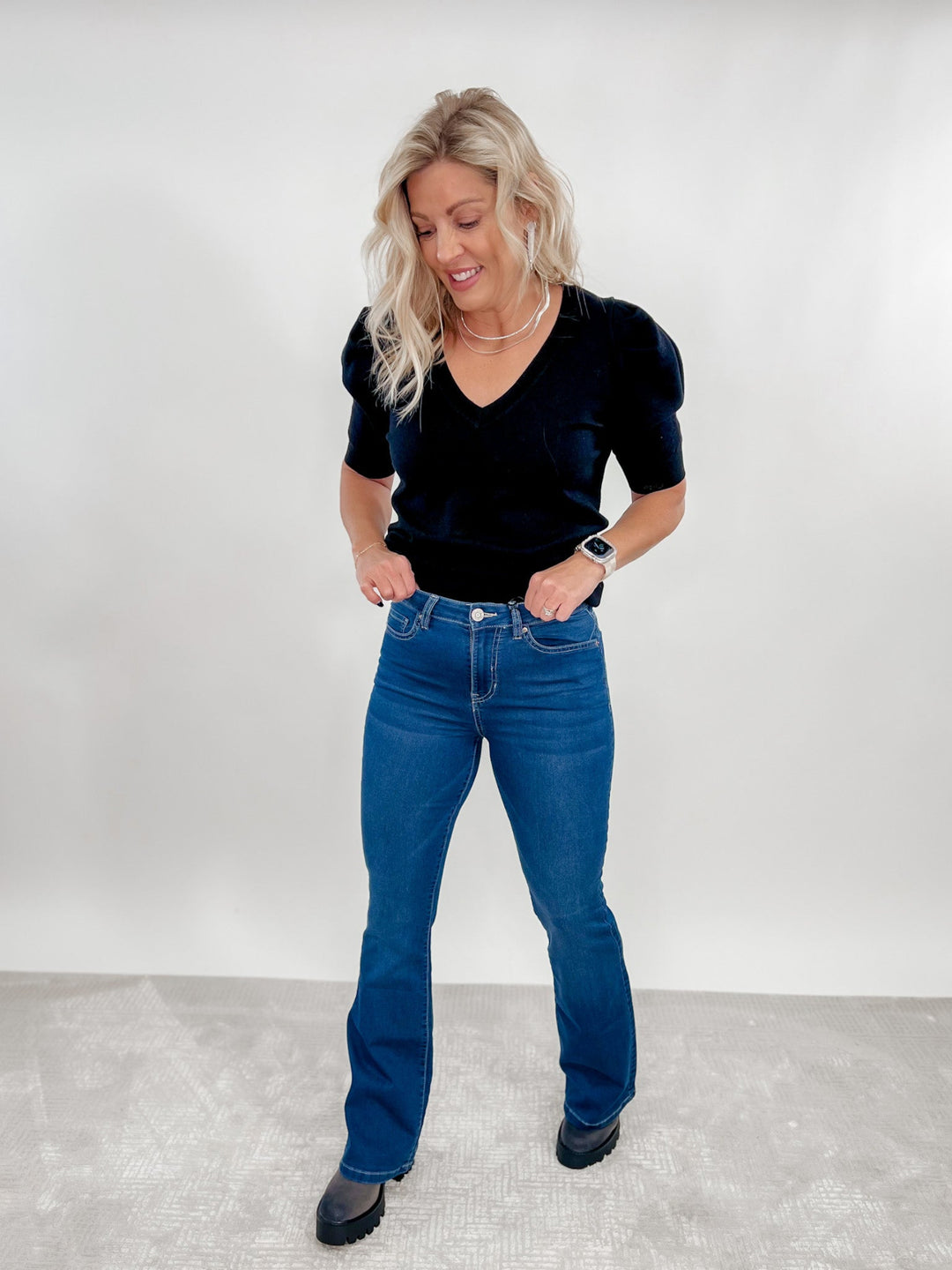 Farrah Flare Non Distressed Jeans, Dark Denim