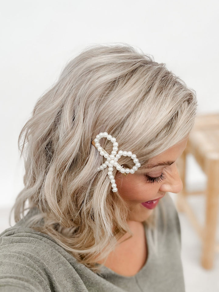 Faux Pearl Bow Hair Clip