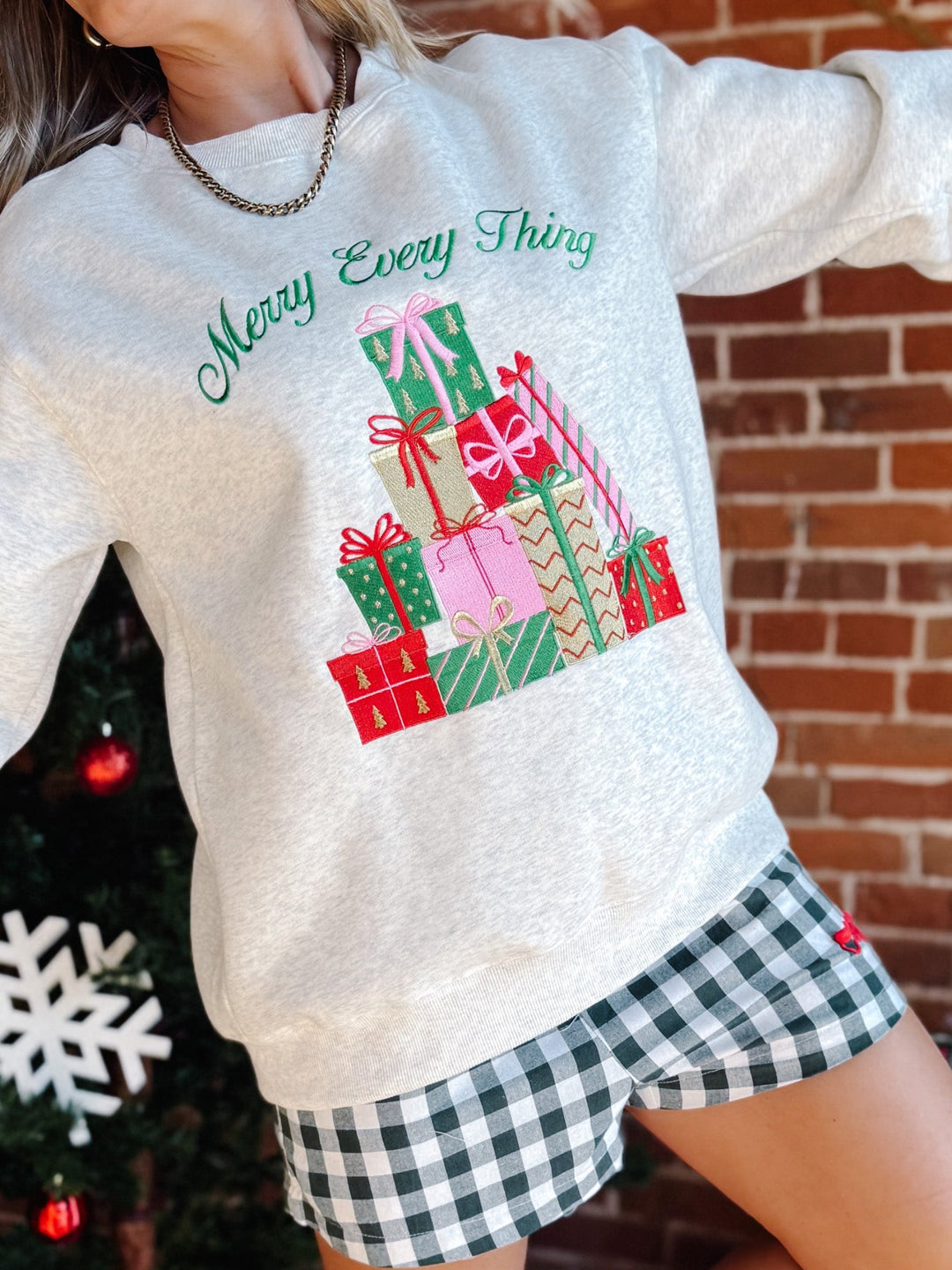 Festive Stacks Merry Everything Sweatshirt, Heather Grey