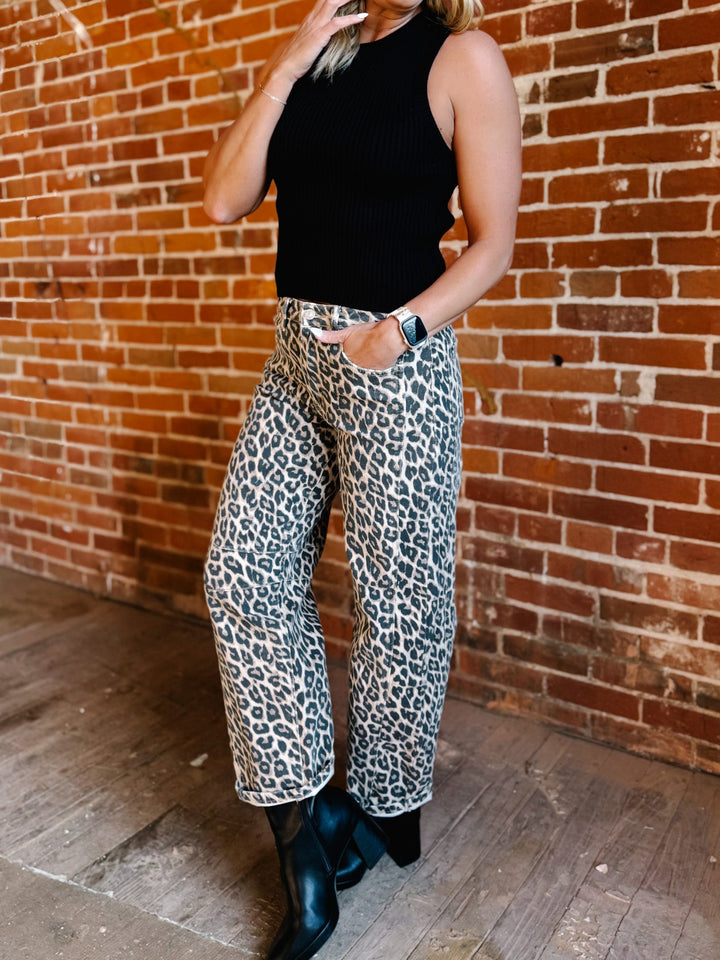 Fierce & Flow Barrel Jeans, Animal Print