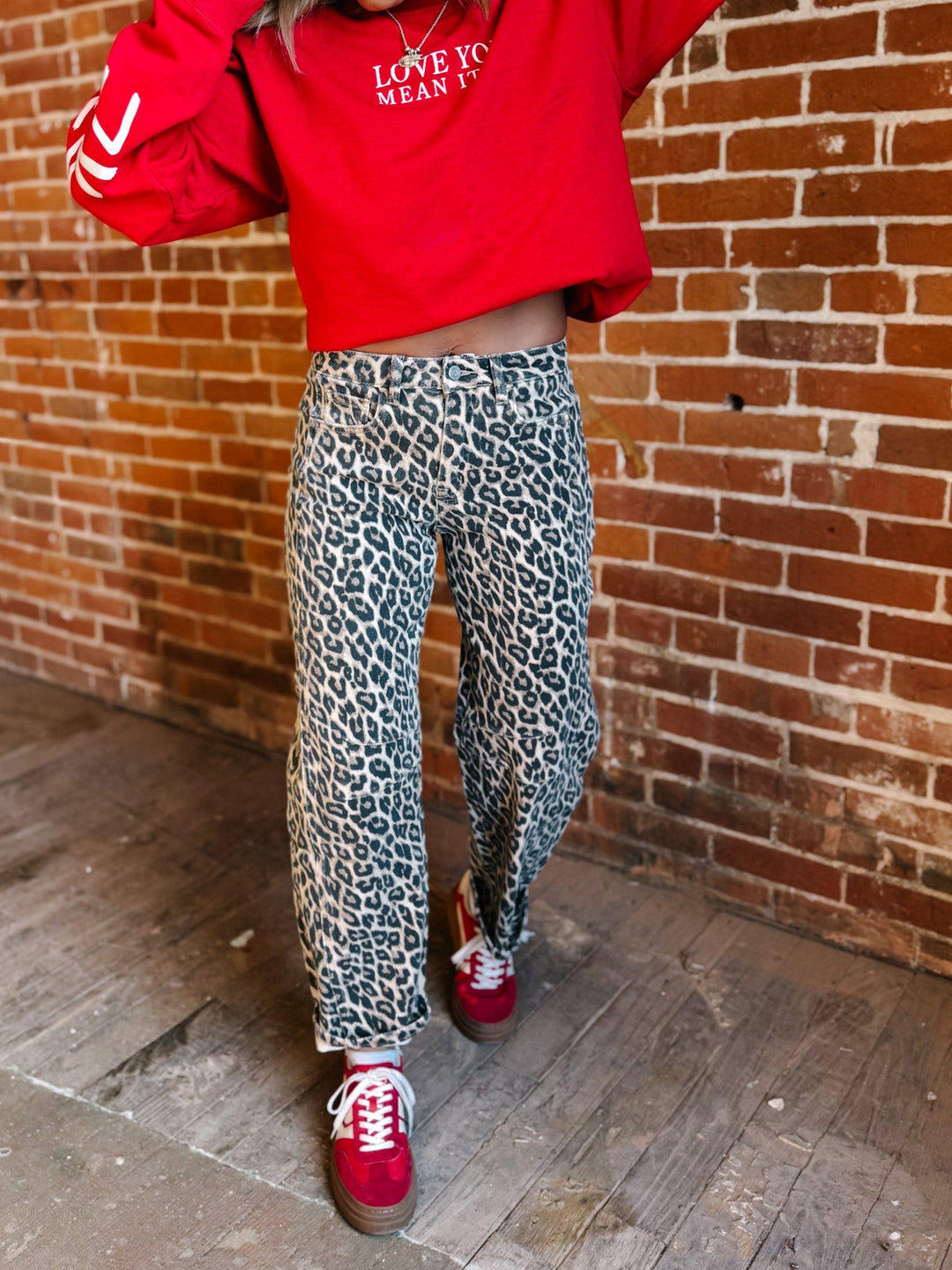 Fierce & Flow Barrel Jeans, Animal Print