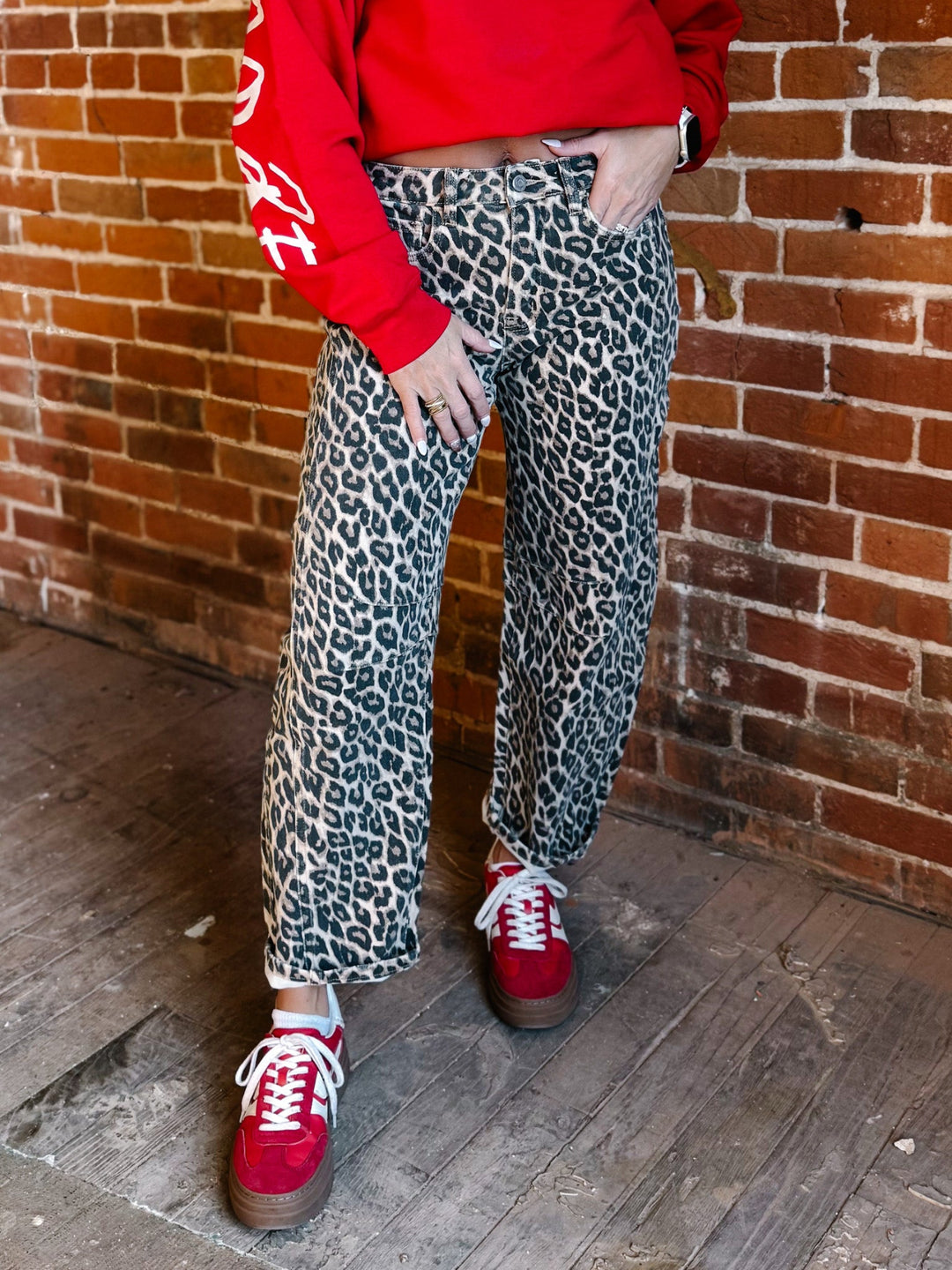 Fierce & Flow Barrel Jeans, Animal Print