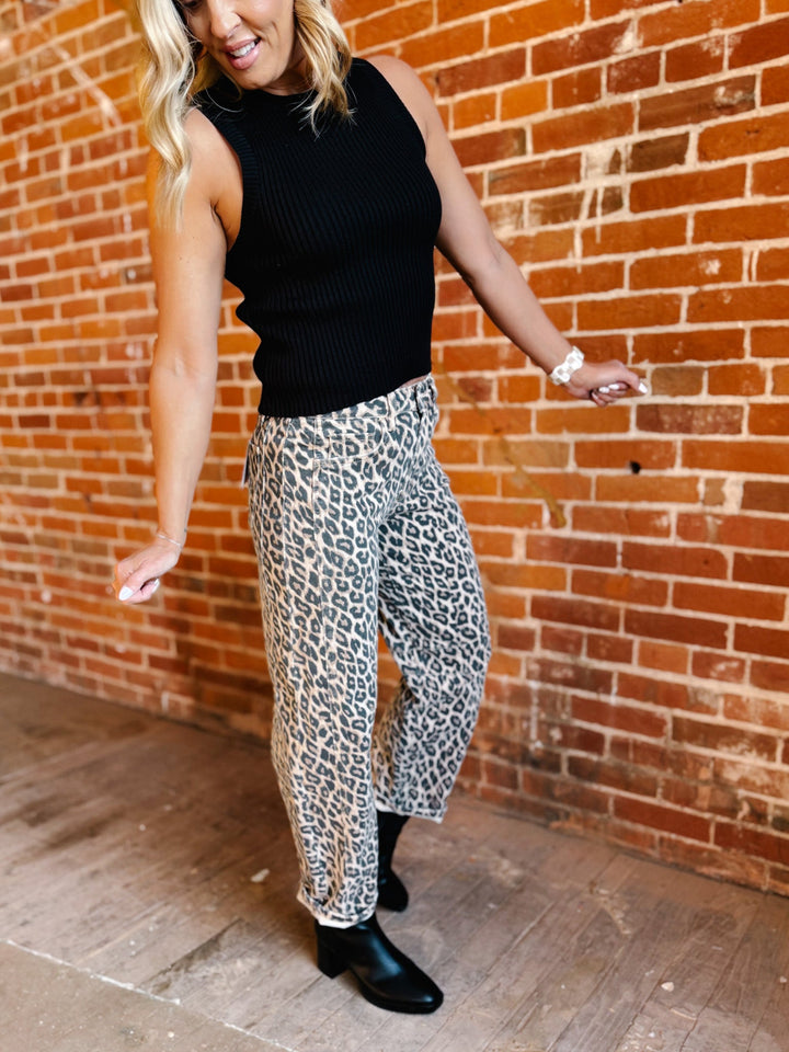 Fierce & Flow Barrel Jeans, Animal Print