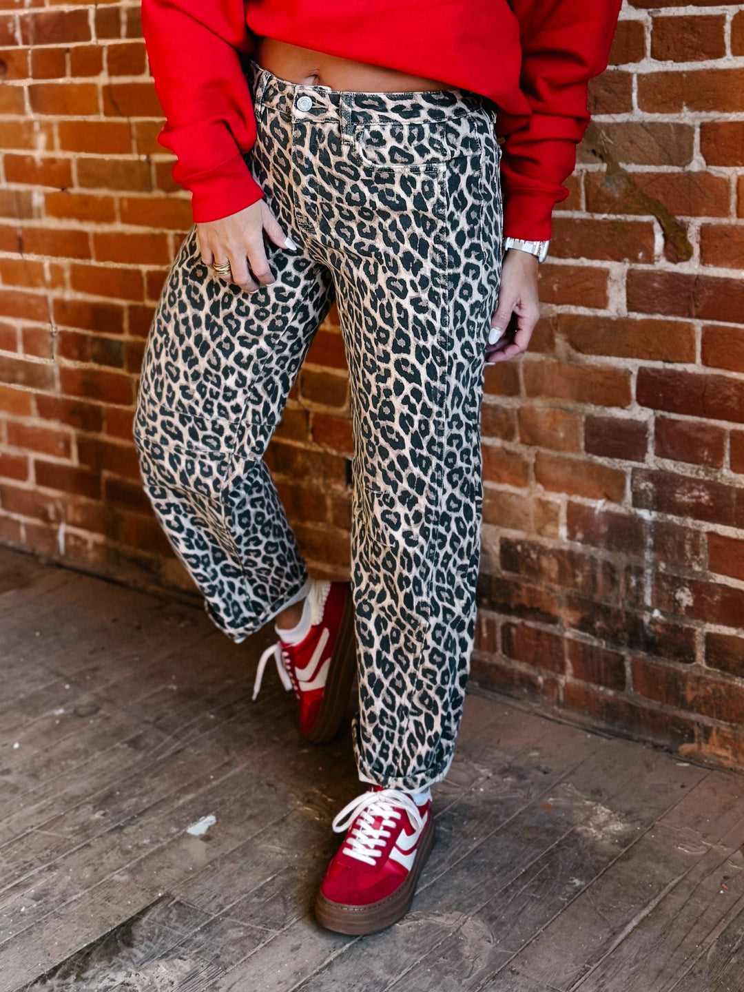 Fierce & Flow Barrel Jeans, Animal Print