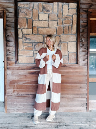 Fireside Stripe Duster Cardigan, Brown