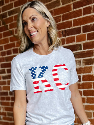 Flag Distressed KC Graphic Tee, Ash Grey