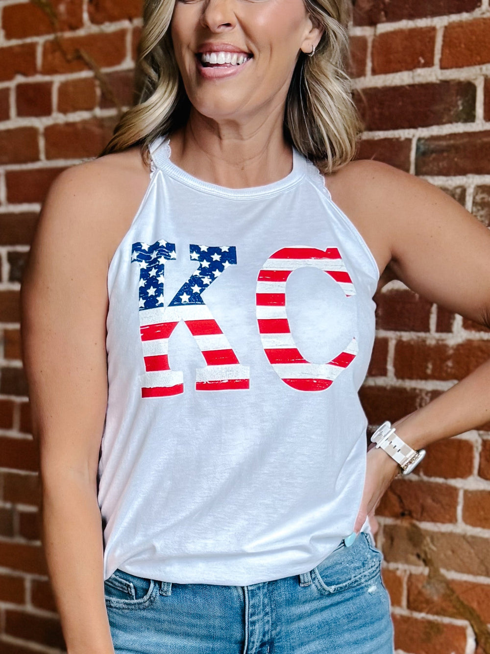 Flag Distressed KC Rocker Tank, White