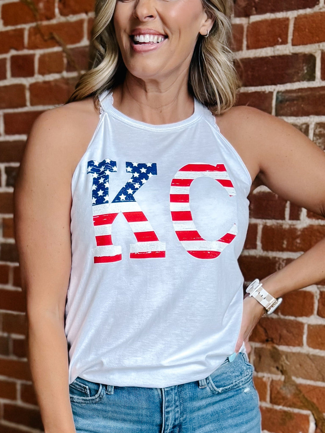 Flag Distressed KC Rocker Tank, White